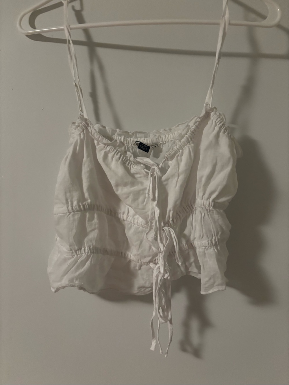 American Eagle Outfitters White Tie-Front Linen-Blend Cami